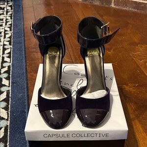 Capsule Collective - Corduroy and Patent Leather Ankle Strap Heel - Size 8.5